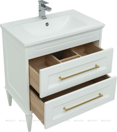 Тумба с раковиной Aquanet Бостон М 80 белый (ручки золото, раковина Бостон 80) 