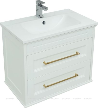Тумба с раковиной Aquanet Бостон М 80 белый (ручки золото, раковина Бостон 80) 