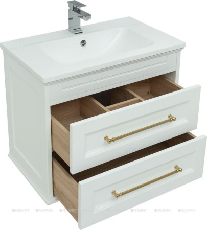 Тумба с раковиной Aquanet Бостон М 80 белый (ручки золото, раковина Бостон 80) 
