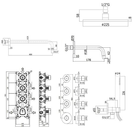 Душевая система Paffoni Modular Box KITMB019NO045 с термостатом Черная матовая 