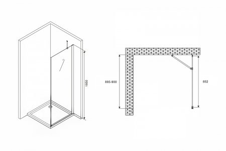Душевая стенка Abber Zart 90x195 S91 профиль Хром стекло прозрачное 