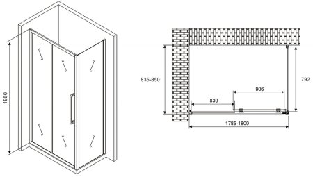 Душевой уголок Abber Schwarzer Diamant 180x85 AG30180BH-S85B профиль Черный стекло прозрачное 