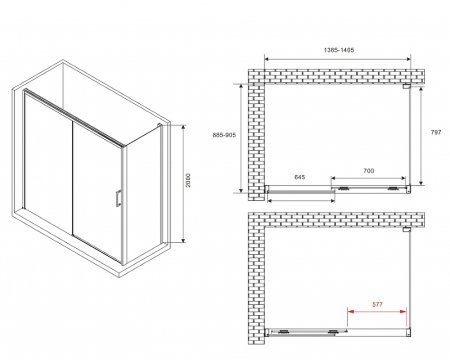 Душевой уголок Abber Komfort 140x90 AG93140B-S92B профиль Черный стекло прозрачное 