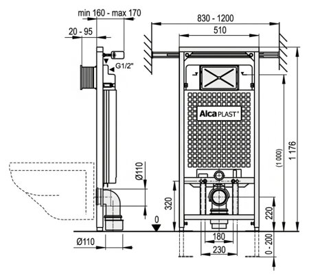 Система инсталляции для унитазов AlcaPlast Jadromodul A102/1200 