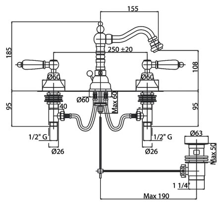 Смеситель Cezares Diamond DIAMOND-BBS2-02-Sw для биде 