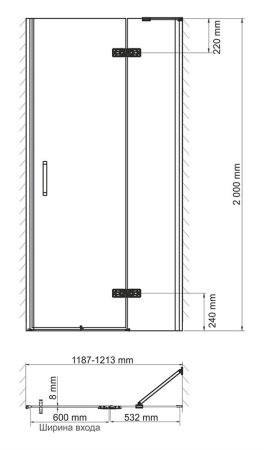 Душевая дверь в нишу WasserKRAFT Aller Black MATT 10H05LBLACK 120х200 см 