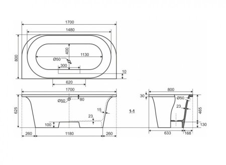 Ванна из литьевого мрамора Эстет Лира 170 170x80 