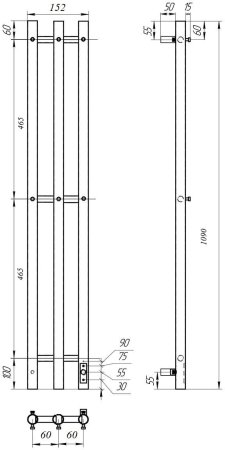 Полотенцесушитель электрический APEXTERMO Luna LN10112WM 1100x120 с крючками, белый матовый 