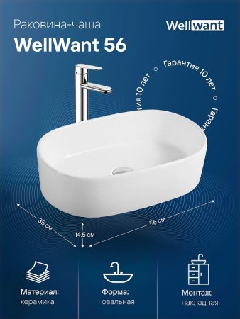 Раковина-чаша WellWant 56 WWRE1141W Белая 