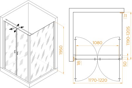 Душевой уголок RGW PA-134 (PA-104+Z-050-2+O-104) 1200x1200 