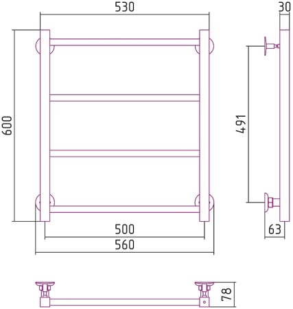 Водяной полотенцесушитель Сунержа Стилье Версия-КН 600х500 00640-6050 Хром 