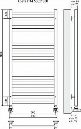 Водяной полотенцесушитель Terminus Грета П14 500x1060 4620768884689 Хром 