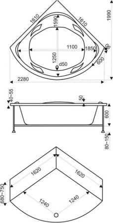 Акриловая ванна Bas Ривьера 161 см с г/м + средство 