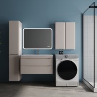 Тумба подвесная STYLE LINE "Бергамо мини 90" (2 ящ.) Люкс Плюс антискрейтч карамель с раковиной Каре Люкс МИНИ 900х350