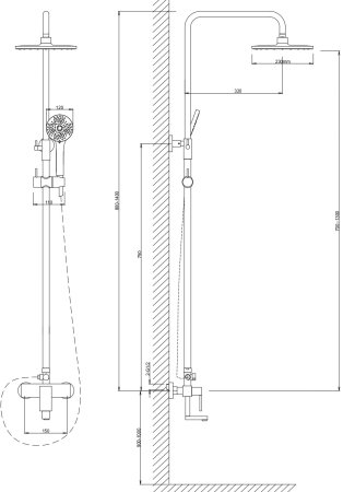 Душевая система со смесителем VODA (VST114) 