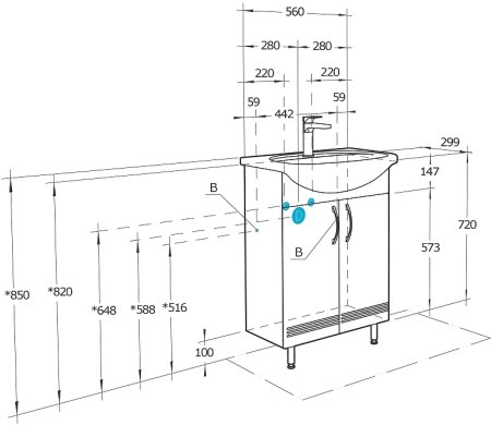 Тумба под раковину Aquaton Онда 56 1A122801ON010 Белая 
