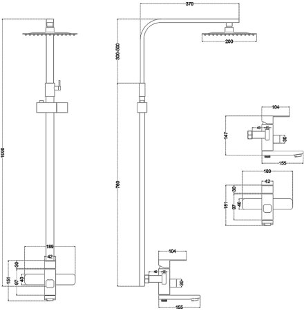 Душевая система Melana Cubo F610207 Сатин 