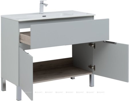Тумба с раковиной Aquanet Алвита New 100 1 ящик, 2 дверцы, серый 