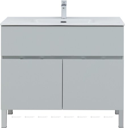 Тумба с раковиной Aquanet Алвита New 100 1 ящик, 2 дверцы, серый 