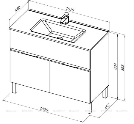 Тумба с раковиной Aquanet Алвита New 100 1 ящик, 2 дверцы, серый 