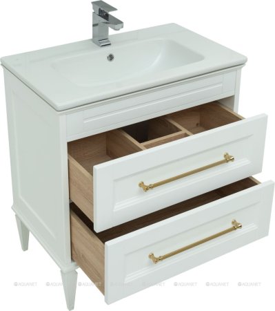 Тумба с раковиной Aquanet Бостон М 80 белый (ручки золото, раковина Эйфория 80) 