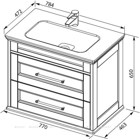 Тумба с раковиной Aquanet Бостон М 80 белый (ручки золото, раковина Эйфория 80) 