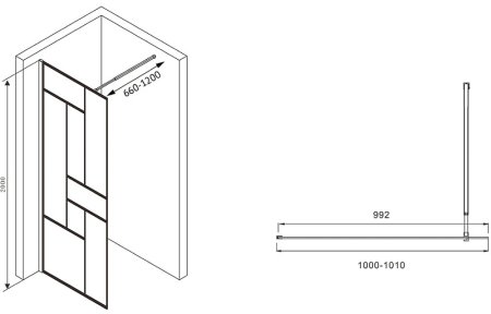 Душевая перегородка Abber Immer Offen 100 AG63100B профиль Черный стекло прозрачное 