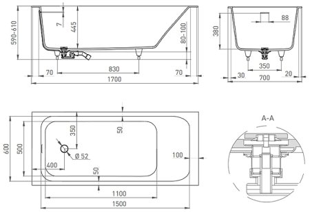Ванна из искусственного камня Salini Orlanda Kit 170х70 102111G Белая глянцевая 
