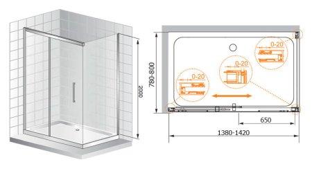Душевой уголок Cezares Premier Soft AH1 140/80 C Cr IV 