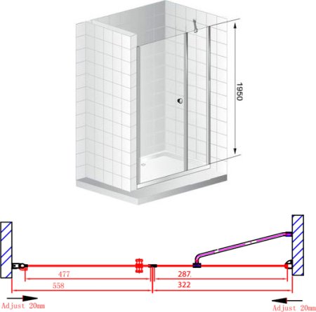 Душевая дверь в нишу Cezares Elena W B11 30/60 P Cr L 