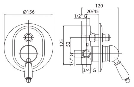 Смеситель Cezares Venezia VENEZIA-VDIM-03/24-Bi для ванны с душем 
