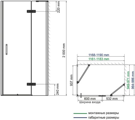 Душевой уголок WasserKRAFT Aller 10H10RB black matt, 120x100 см 