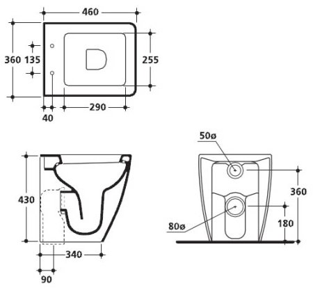 Унитаз приставной Kerasan Ego 321401 укороченный 
