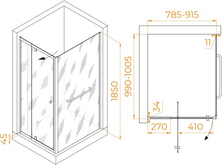 Душевой уголок RGW PA-44-1 (PA-02 + Z-060-1) 800x1000 