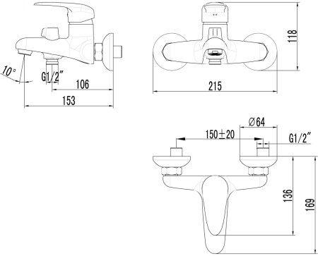 Смеситель для ванны и душа Lemark Pramen (LM3314C) 
