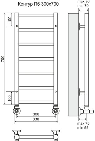 Водяной полотенцесушитель Terminus Контур П6 300x700 4660059582429 Хром 