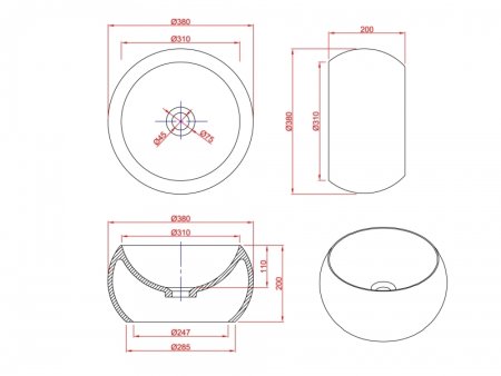 Раковина-чаша Montebianco Palla 38 12033 Белая 