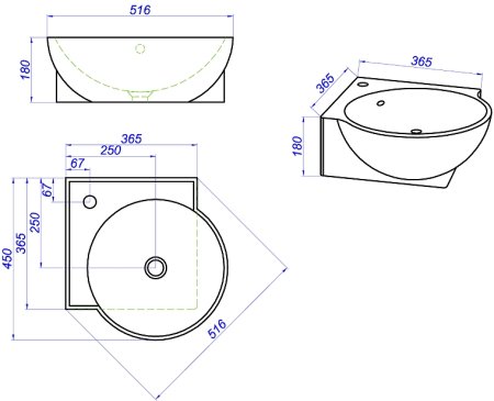 Раковина Aqwella Дельта 51 4640021061435 угловая Белая 