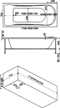Акриловая ванна Bas Верона 150 см с г/м + средство 