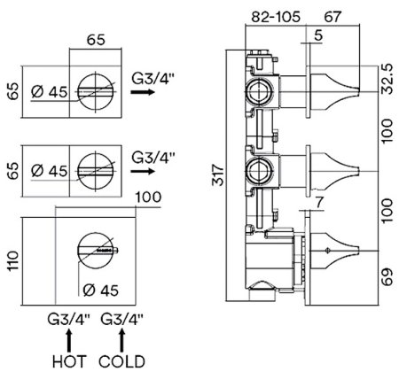 Смеситель для душа Bossini Apice Z035203.030 с термостатом Хром 