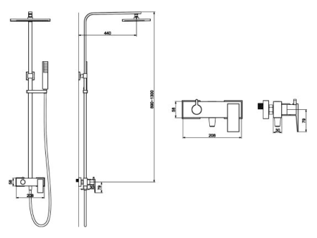 Душевая система Omnires Parma PM7444 черная 