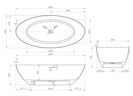 Ванна из искусственного камня ABBER Stein AS9625-1.8 белая матовая 