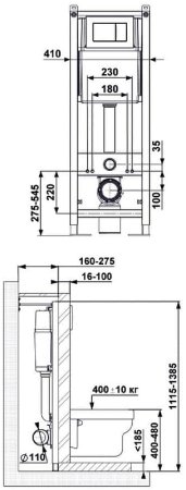Инсталляция Berges Atom 410 040332 для унитаза с Черной клавишей смыва 