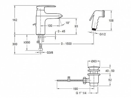 Смеситель с гигиеническим душем Jacob Delafon Kumin E99465-CP 
