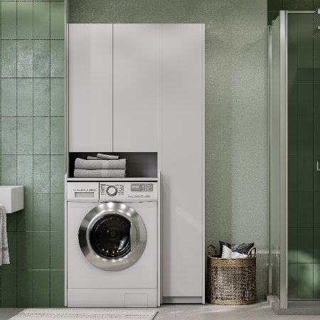 Шкаф пенал Aquaton Лондри 60 1A260503LH010 над стиральной машиной Белый глянец 