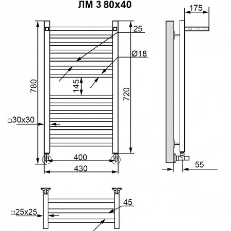 Полотенцесушитель водяной Ника Modern ЛМ-3 80/40 
