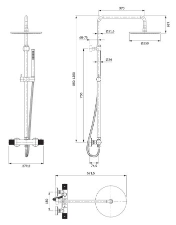 Душевая стойка Omnires Contour CT8044GLB с термостатом брашированное золото 