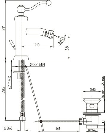 Смеситель для биде Paini Duomo 88F3306KM Старая бронза 