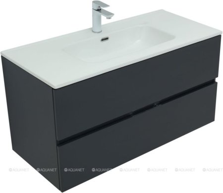 Тумба с раковиной Aquanet Алвита New 100 2 ящика, антрацит 