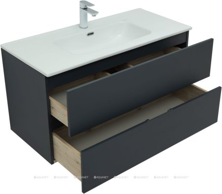 Тумба с раковиной Aquanet Алвита New 100 2 ящика, антрацит 